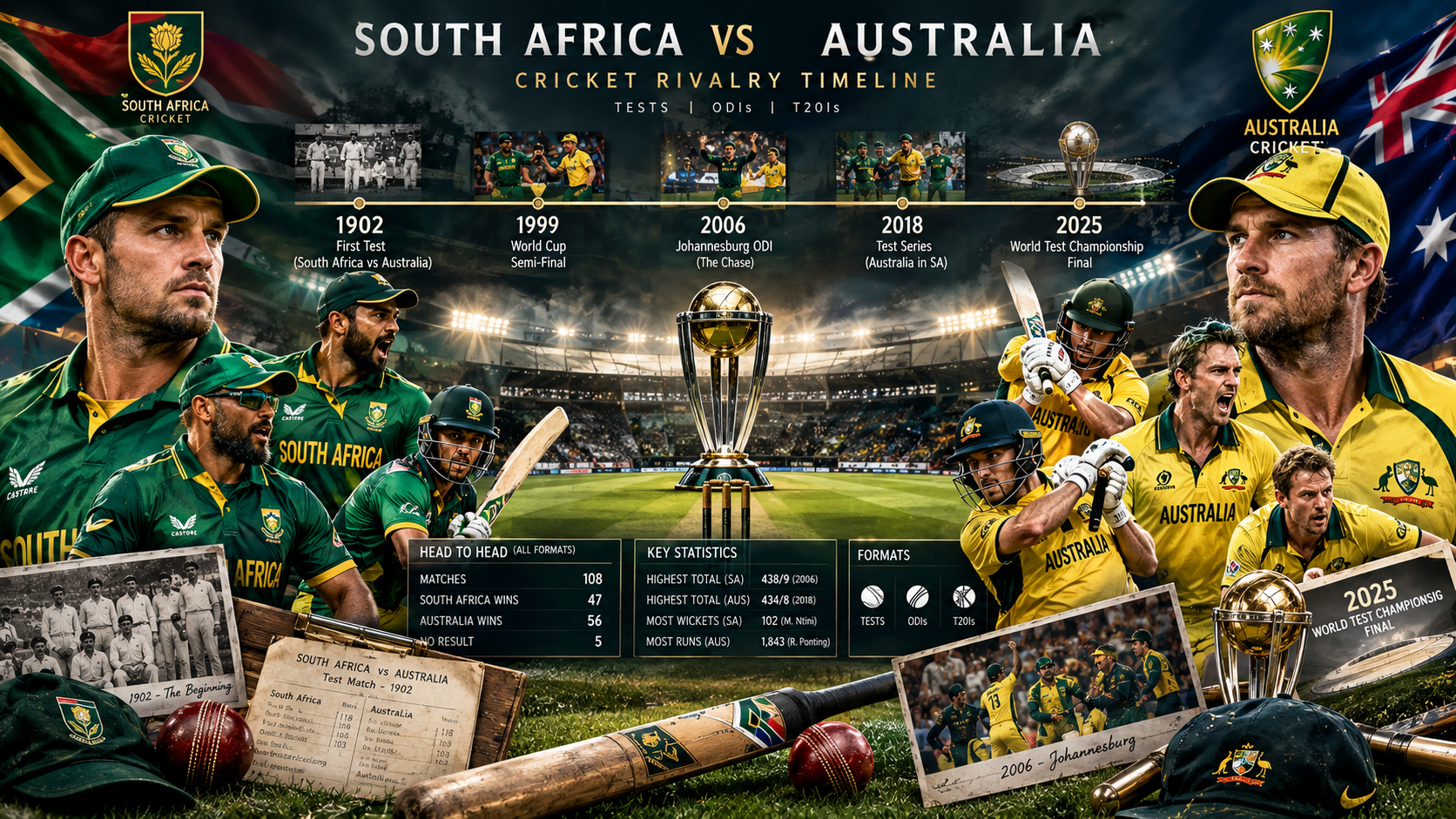 South Africa National Cricket Team Vs Australia Cricket Team Timeline